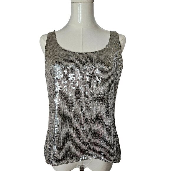Vintage Miss Morgan Medium Sequin Silk Tank Top Silver Sparkle Hand Made NEW! - Picture 1 of 10